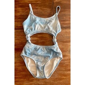 Art Class Girls Blue Tie Dye Cutout One Piece Swimsuit Ribbed Knot Detail M 7/8